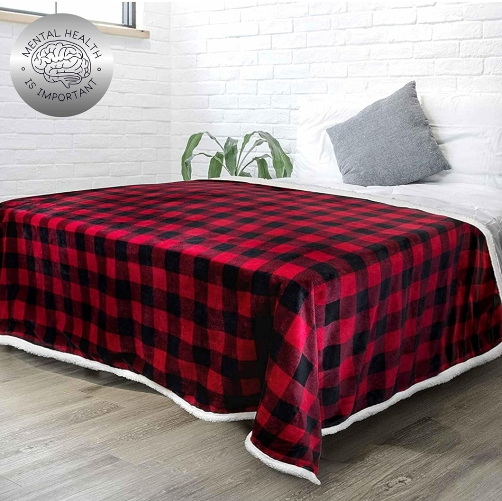 Slumberjack Buffalo Check Plaid, & Ultra Soft White Sherpa Fleece Weighted Throw
